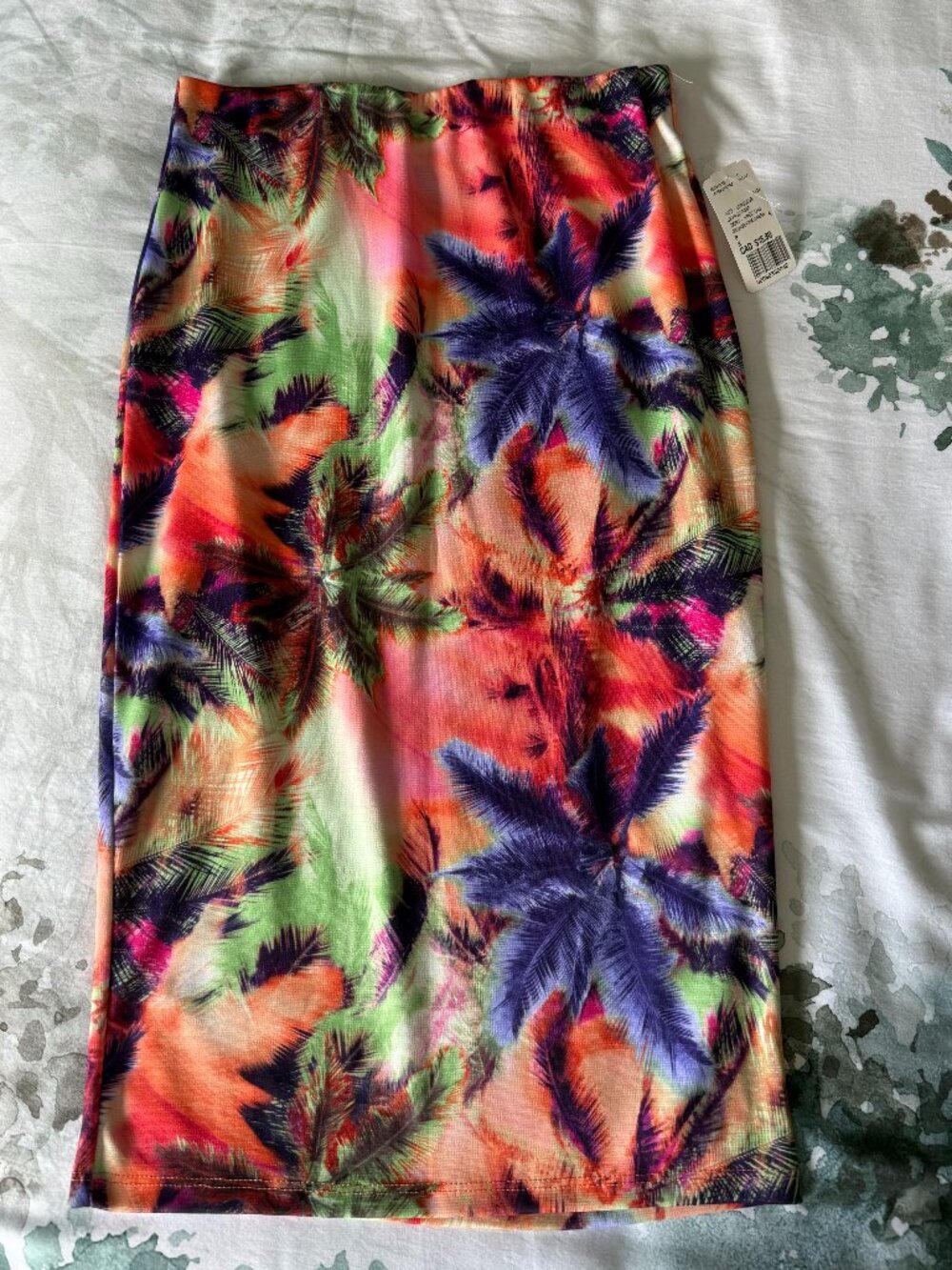 Forever 21 Tropical Palm Print Midi Pencil Skirt Size Small NWT